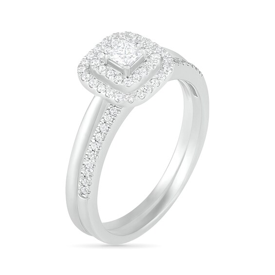 3/8 CT. T.w. Princess-Cut Diamond Double Cushion Frame Bridal Set in 10K Gold