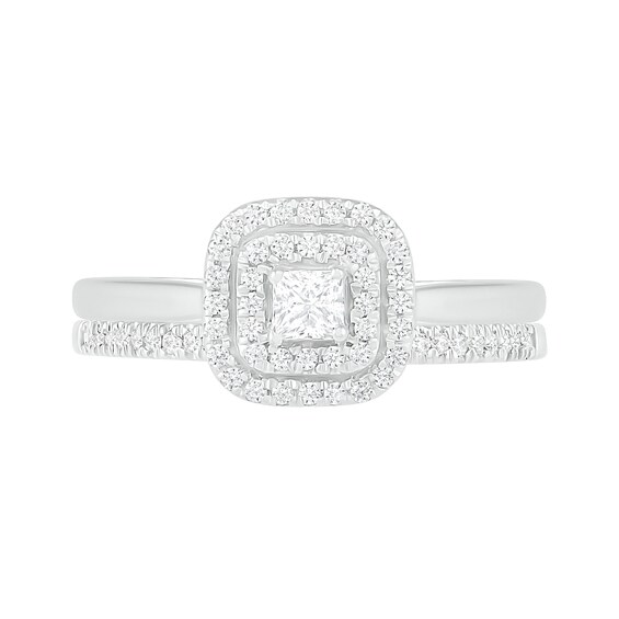 3/8 CT. T.w. Princess-Cut Diamond Double Cushion Frame Bridal Set in 10K Gold