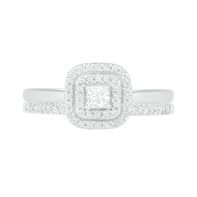 Main Image 3 of 3/8 CT. T.W. Princess-Cut Diamond Double Cushion Frame Bridal Set in 10K White Gold