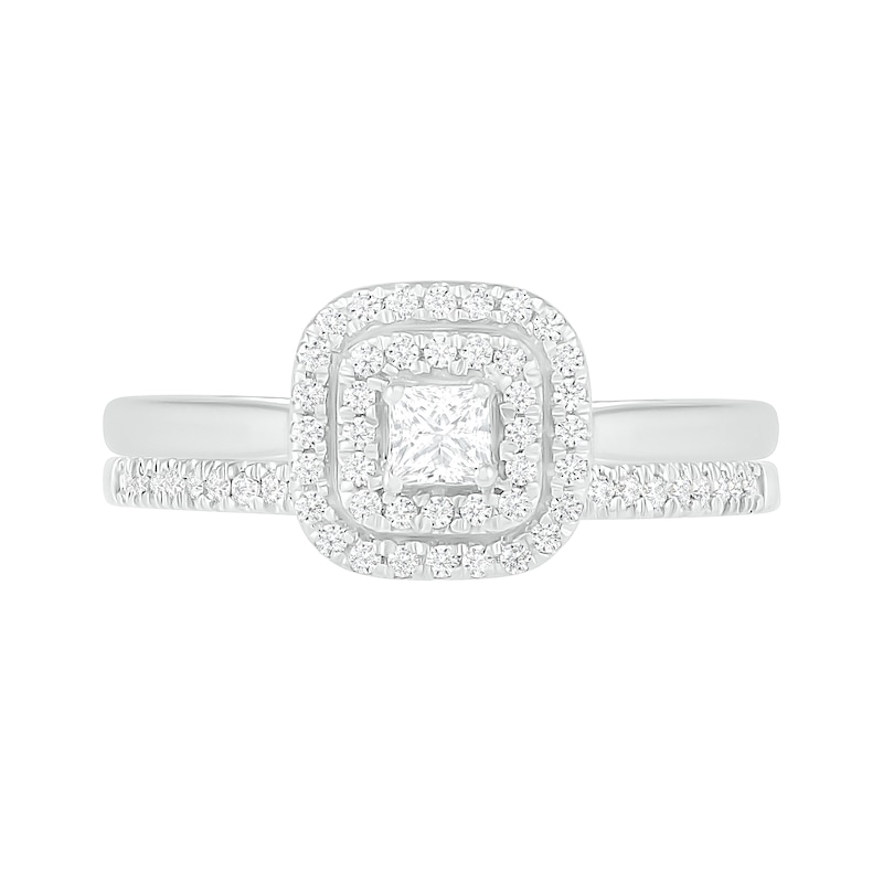 3/8 CT. T.W. Princess-Cut Diamond Double Cushion Frame Bridal Set in 10K White Gold