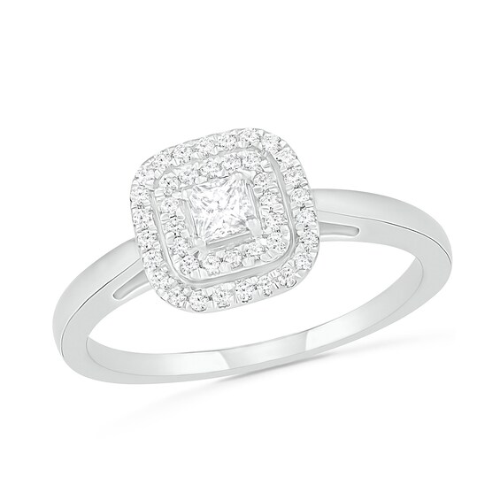 3/8 CT. T.w. Princess-Cut Diamond Double Cushion Frame Bridal Set in 10K Gold