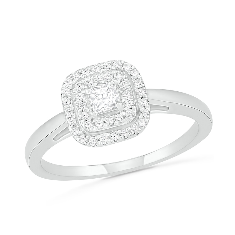 Main Image 4 of 3/8 CT. T.W. Princess-Cut Diamond Double Cushion Frame Bridal Set in 10K White Gold
