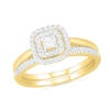 Thumbnail Image 1 of 3/8 CT. T.W. Princess-Cut Diamond Double Cushion Frame Bridal Set in 10K Gold