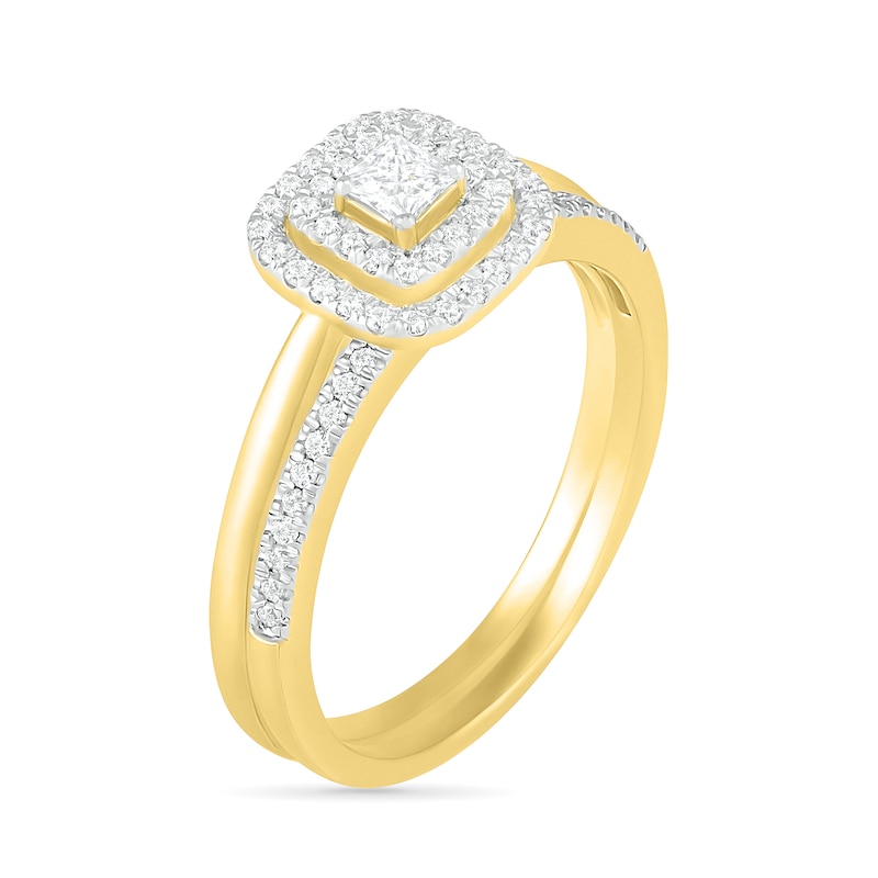 Main Image 2 of 3/8 CT. T.W. Princess-Cut Diamond Double Cushion Frame Bridal Set in 10K Gold