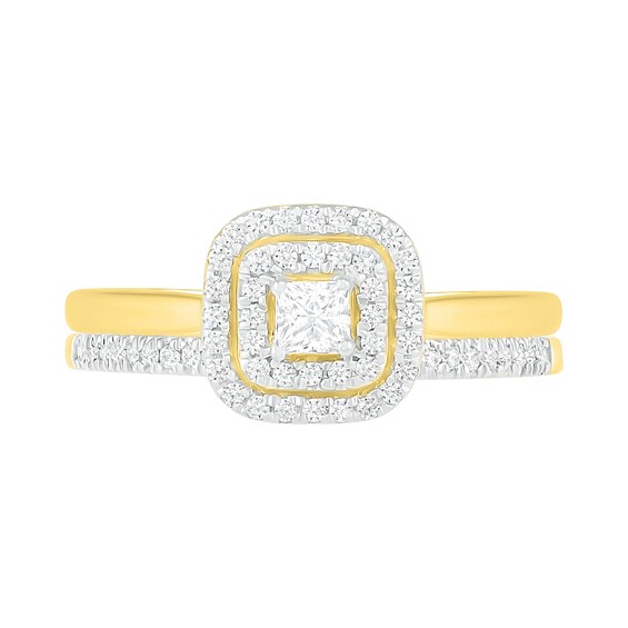 3/8 CT. T.w. Princess-Cut Diamond Double Cushion Frame Bridal Set in 10K Gold