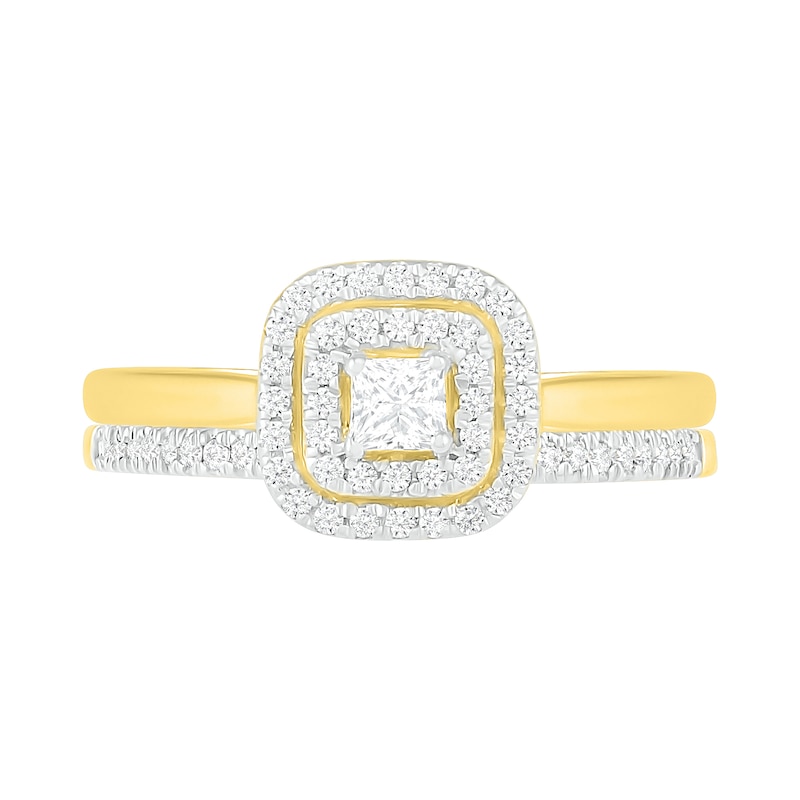 3/8 CT. T.W. Princess-Cut Diamond Double Cushion Frame Bridal Set in 10K Gold