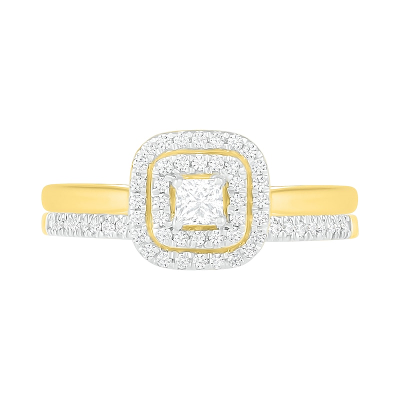 Main Image 3 of 3/8 CT. T.W. Princess-Cut Diamond Double Cushion Frame Bridal Set in 10K Gold