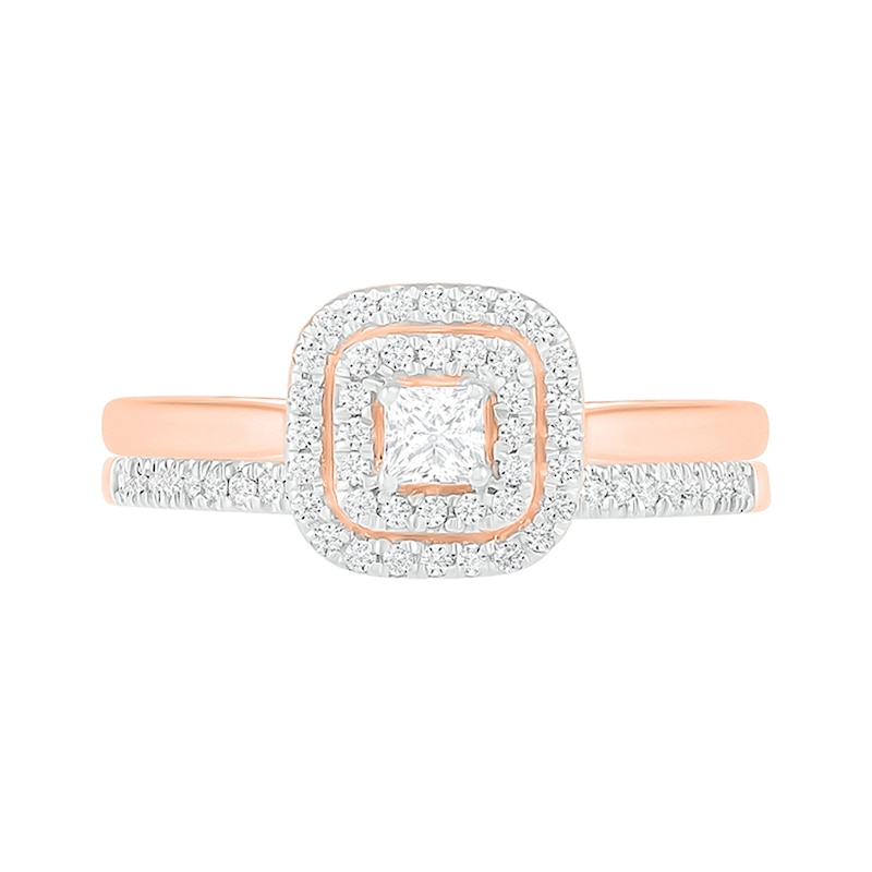 Main Image 3 of 3/8 CT. T.W. Princess-Cut Diamond Double Cushion Frame Bridal Set in 10K Rose Gold