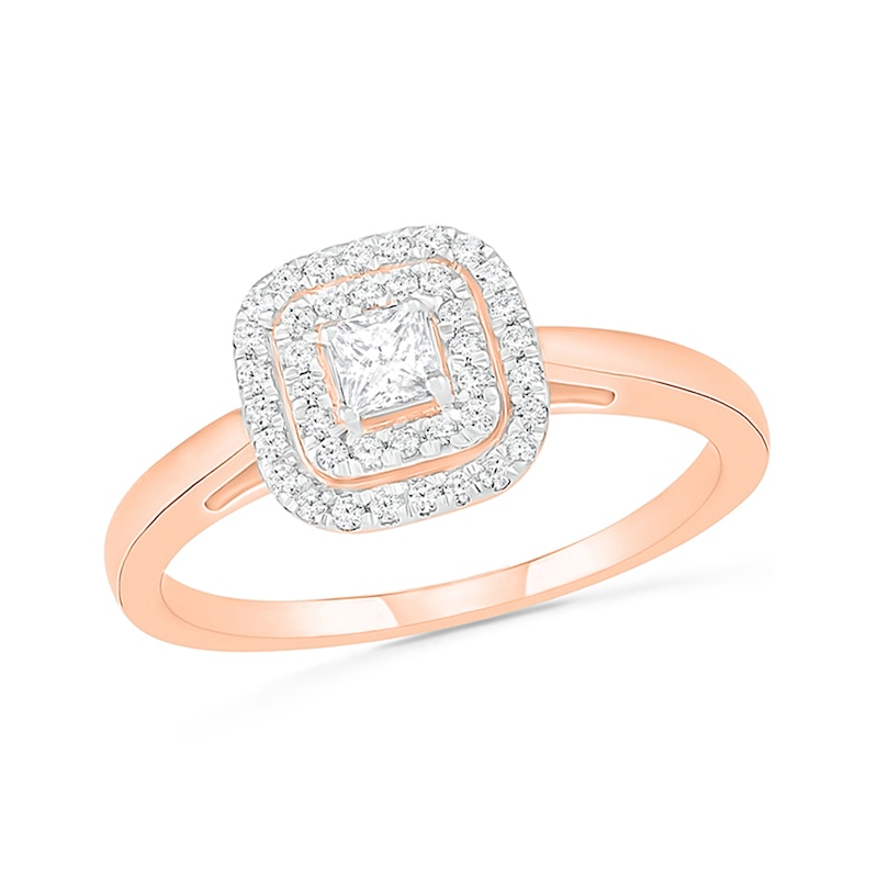Main Image 4 of 3/8 CT. T.W. Princess-Cut Diamond Double Cushion Frame Bridal Set in 10K Rose Gold