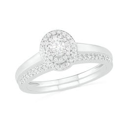 3/8 CT. T.W. Oval Diamond Double Frame Bridal Set in 10K White Gold