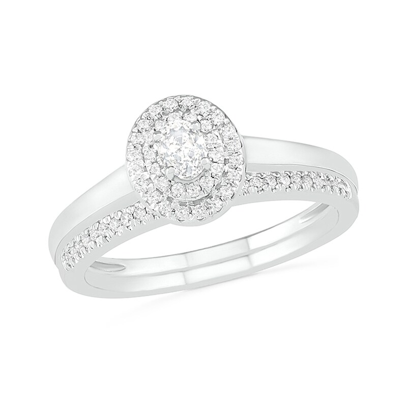 Main Image 1 of 3/8 CT. T.W. Oval Diamond Double Frame Bridal Set in 10K White Gold
