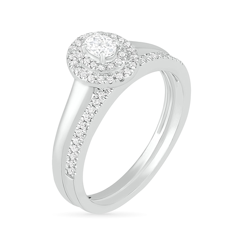 Main Image 2 of 3/8 CT. T.W. Oval Diamond Double Frame Bridal Set in 10K White Gold