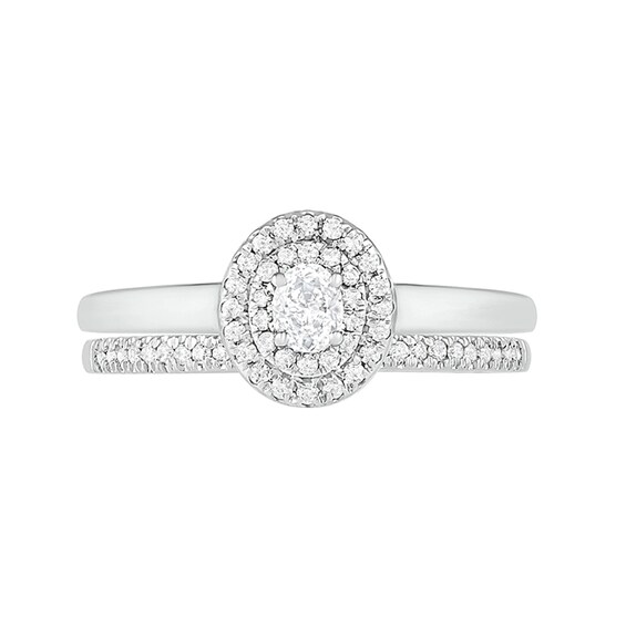 3/8 CT. T.w. Oval Diamond Double Frame Bridal Set in 10K White Gold