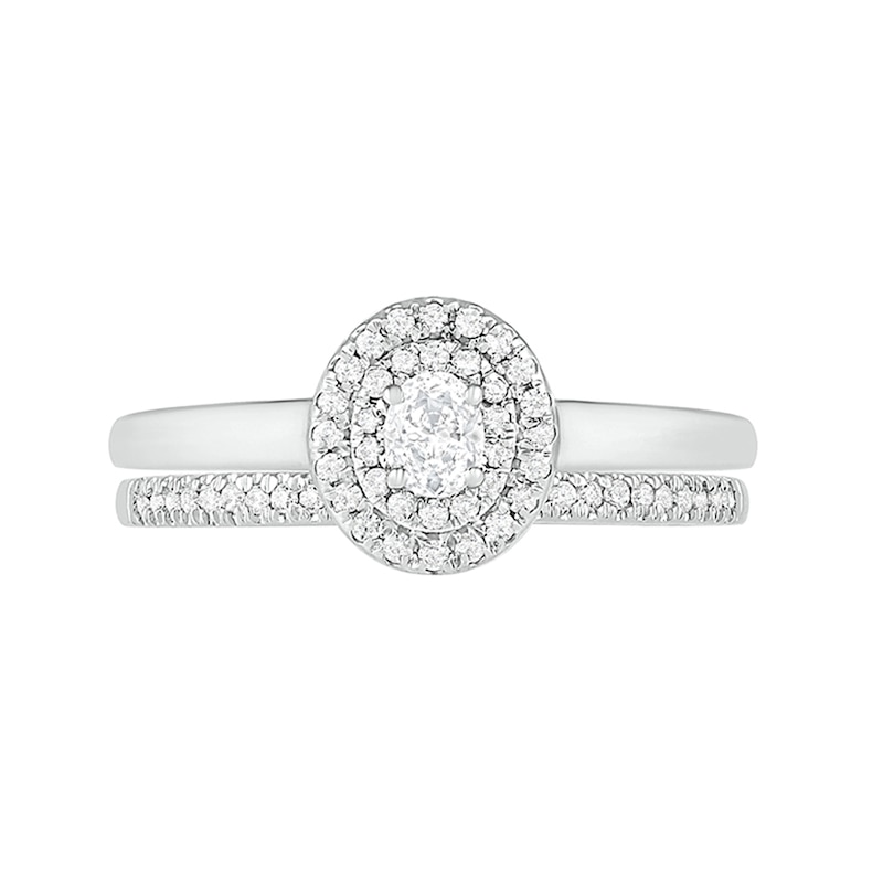 Main Image 3 of 3/8 CT. T.W. Oval Diamond Double Frame Bridal Set in 10K White Gold