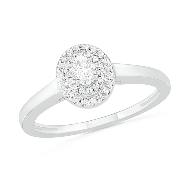 Main Image 4 of 3/8 CT. T.W. Oval Diamond Double Frame Bridal Set in 10K White Gold