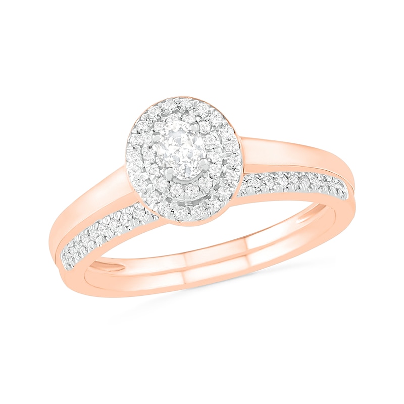 3/8 CT. T.W. Oval Diamond Double Frame Bridal Set in 10K Rose Gold