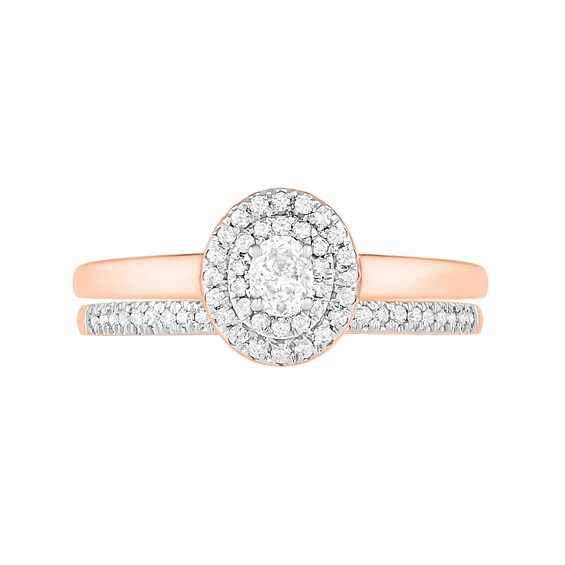 3/8 CT. T.w. Oval Diamond Double Frame Bridal Set in 10K Rose Gold