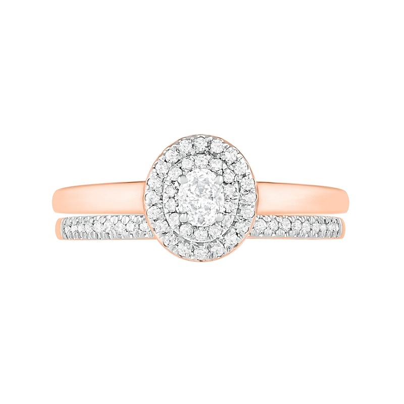 Main Image 3 of 3/8 CT. T.W. Oval Diamond Double Frame Bridal Set in 10K Rose Gold