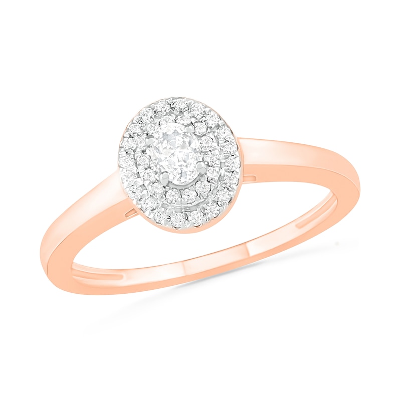 Main Image 4 of 3/8 CT. T.W. Oval Diamond Double Frame Bridal Set in 10K Rose Gold