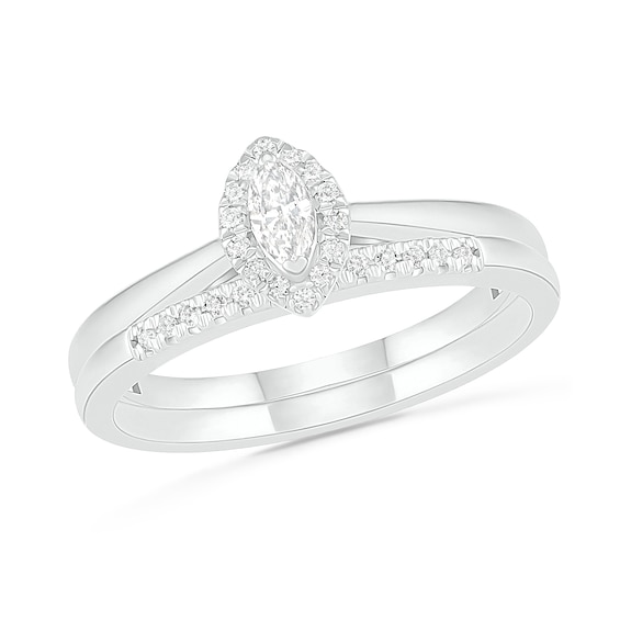 1/4 CT. T.w. Marquise Diamond Frame Bridal Set in 10K White Gold