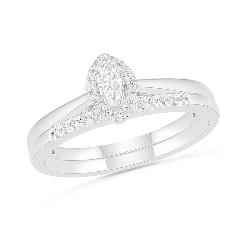 Main Image 1 of 1/4 CT. T.W. Marquise Diamond Frame Bridal Set in 10K White Gold