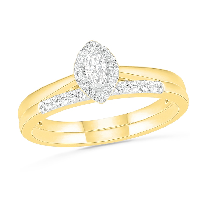 Main Image 1 of 1/4 CT. T.W. Marquise Diamond Frame Bridal Set in 10K Gold