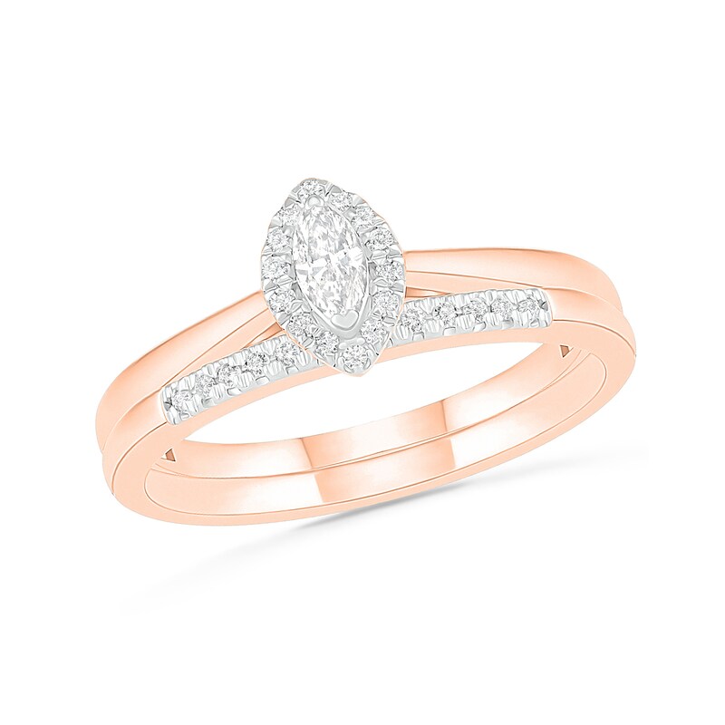 Main Image 1 of 1/4 CT. T.W. Marquise Diamond Frame Bridal Set in 10K Rose Gold