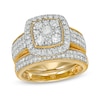 Thumbnail Image 1 of 1-1/3 CT. T.W. Composite Cushion Diamond Frame Multi-Row Vintage-Style Bridal Set in 10K Gold
