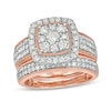 Thumbnail Image 1 of 1-1/3 CT. T.W. Composite Cushion Diamond Frame Multi-Row Vintage-Style Bridal Set in 10K Rose Gold