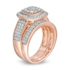 Thumbnail Image 2 of 1-1/3 CT. T.W. Composite Cushion Diamond Frame Multi-Row Vintage-Style Bridal Set in 10K Rose Gold