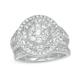 1-1/4 CT. T.W. Composite Diamond Multi-Row Vintage-Style Bridal Set in 10K White Gold