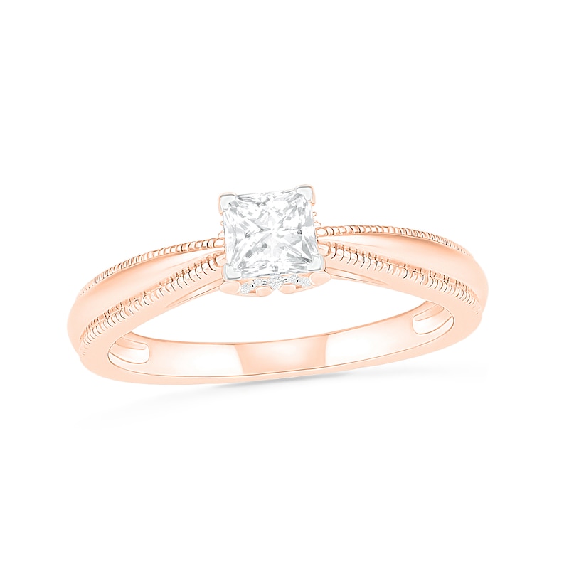 5/8 CT. T.W. Princess-Cut Diamond Solitaire Vintage-Style Engagement Ring in 14K Rose Gold (I/I2)
