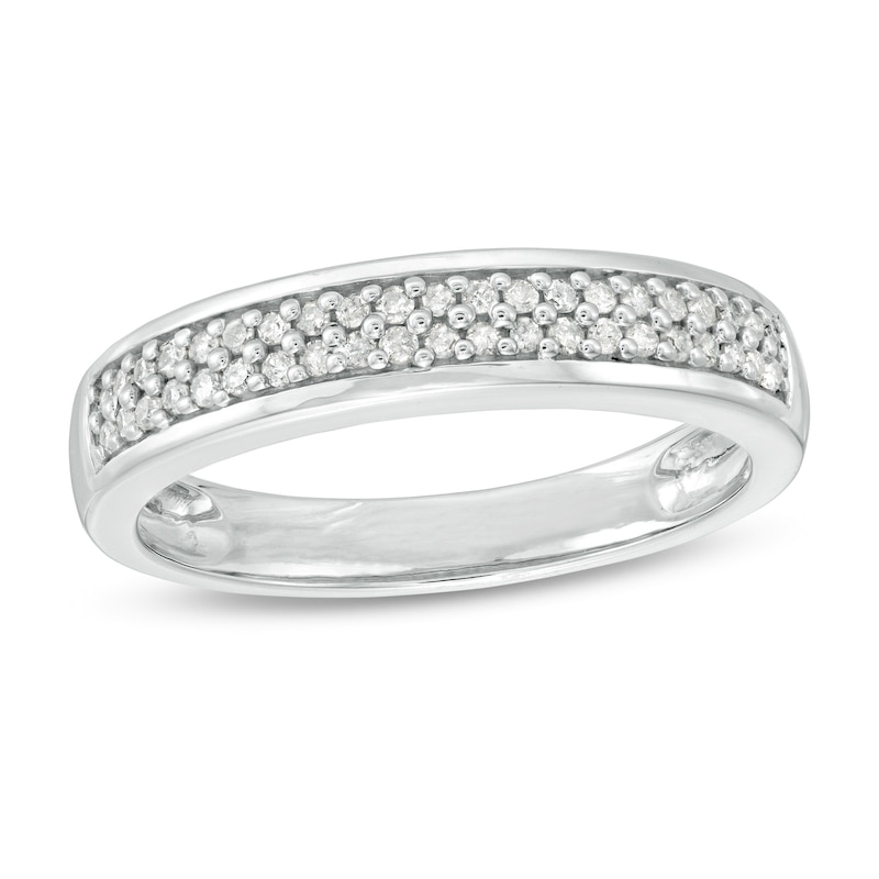 Main Image 1 of 1/3 CT. T.W. Diamond Double Row Wedding Band in 10K White Gold