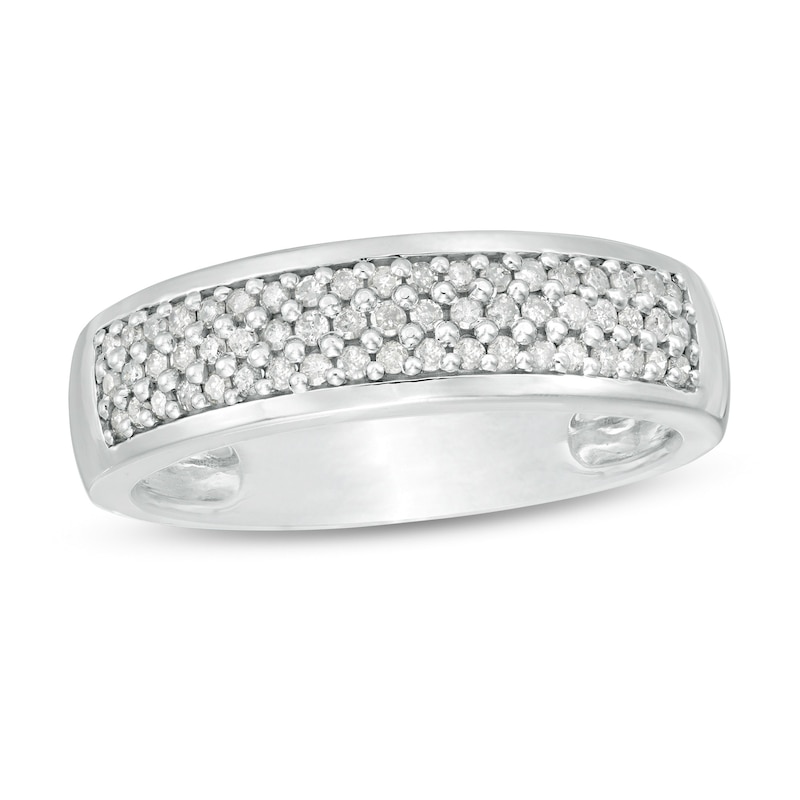 Men's 3/8 CT. T.W. Diamond Triple Row Wedding Band in 10K White Gold