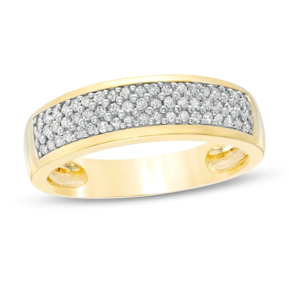 Men's 3/8 CT. T.W. Diamond Triple Row Wedding Band in 10K Gold Men's 3/8 CT. T.W. Diamond Triple Row Wedding Band in 10K Gold
