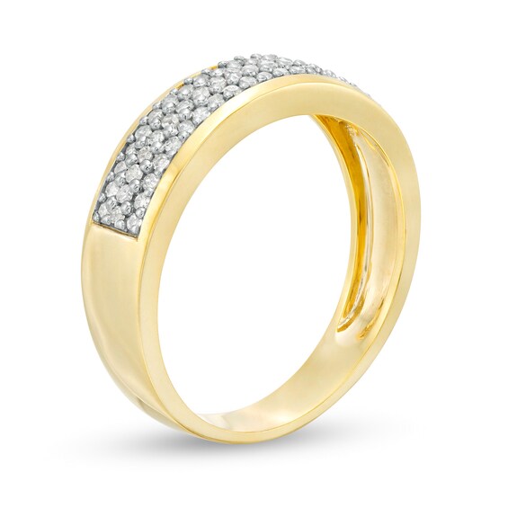 Men's 3/8 CT. T.W. Diamond Triple Row Wedding Band in 10K Gold Men's 3/8 CT. T.W. Diamond Triple Row Wedding Band in 10K Gold