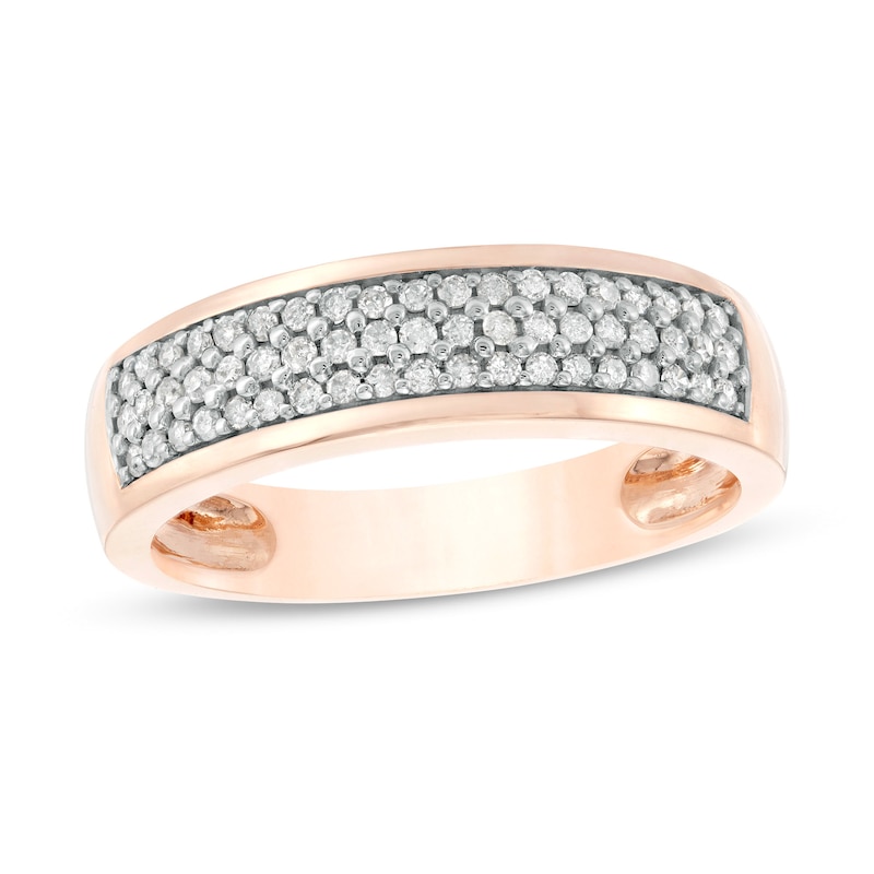 Men's 3/8 CT. T.W. Diamond Triple Row Wedding Band in 10K Rose Gold