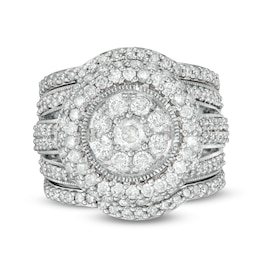2-1/4 CT. T.W. Composite Diamond Multi-Row Vintage-Style Three Piece Bridal Set in 10K White Gold
