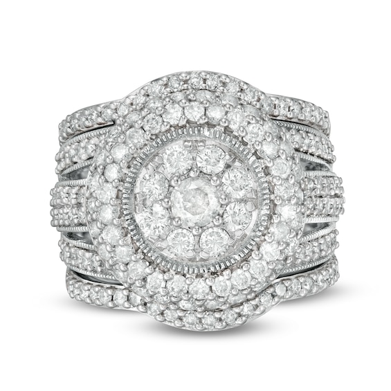 2-1/4 CT. T.w. Composite Diamond Multi-Row Vintage-Style Three Piece Bridal Set in 10K White Gold