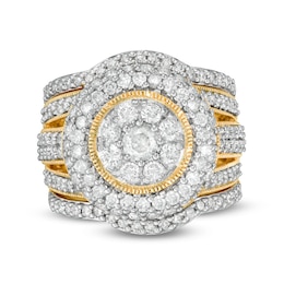 2-1/4 CT. T.W. Multi-Diamond Multi-Row Vintage-Style Three Piece Bridal Set in 10K Gold