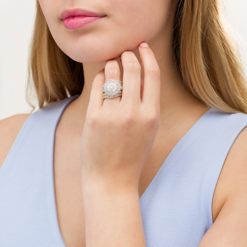 Main Image 2 of 2-1/4 CT. T.W. Multi-Diamond Multi-Row Vintage-Style Three Piece Bridal Set in 10K Gold