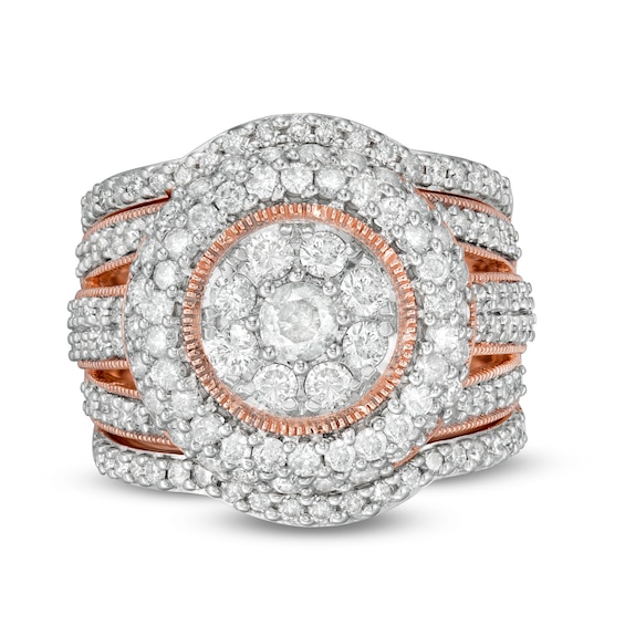 2-1/4 CT. T.w. Composite Diamond Multi-Row Vintage-Style Three Piece Bridal Set in 10K Rose Gold