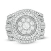 Thumbnail Image 1 of 2-1/4 CT. T.W. Composite Diamond Cushion Frame Multi-Row Vintage-Style Three Piece Bridal Set in 10K White Gold