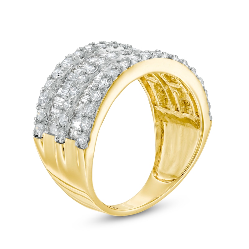 2 CT. T.W. Baguette and Round Diamond Multi-Row Ring in 10K Gold