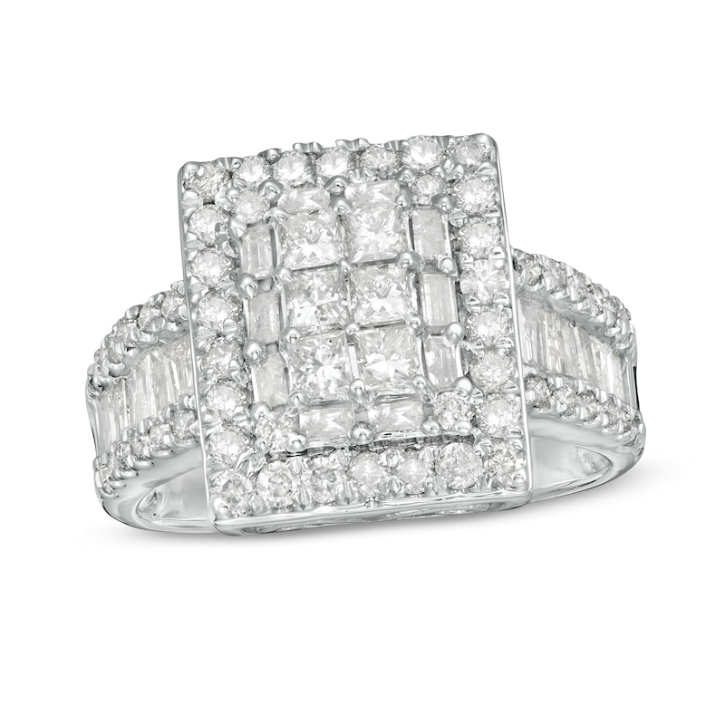 Main Image 1 of 1-1/2 CT. T.W. Princess-Cut Diamond Frame Multi-Row Engagement Ring in 10K White Gold