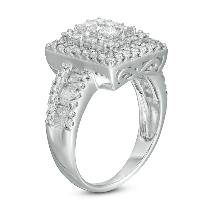 Main Image 3 of 1-1/2 CT. T.W. Princess-Cut Diamond Frame Multi-Row Engagement Ring in 10K White Gold
