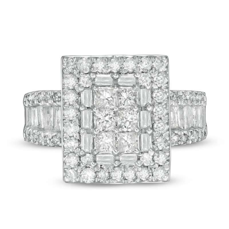 Main Image 4 of 1-1/2 CT. T.W. Princess-Cut Diamond Frame Multi-Row Engagement Ring in 10K White Gold