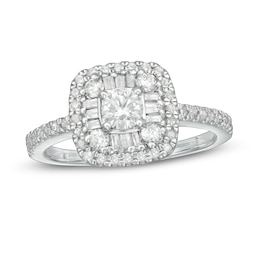3/4 CT. T.W. Baguette and Round Diamond Frame Ring in 10K White Gold