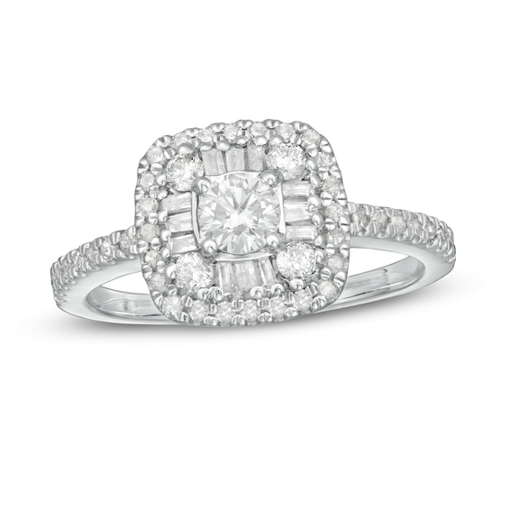 3/4 CT. T.w. Baguette and Round Diamond Frame Ring in 10K White Gold