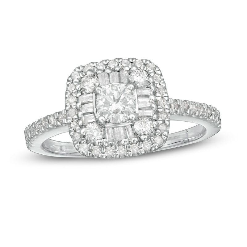 Main Image 1 of 3/4 CT. T.W. Baguette and Round Diamond Frame Ring in 10K White Gold